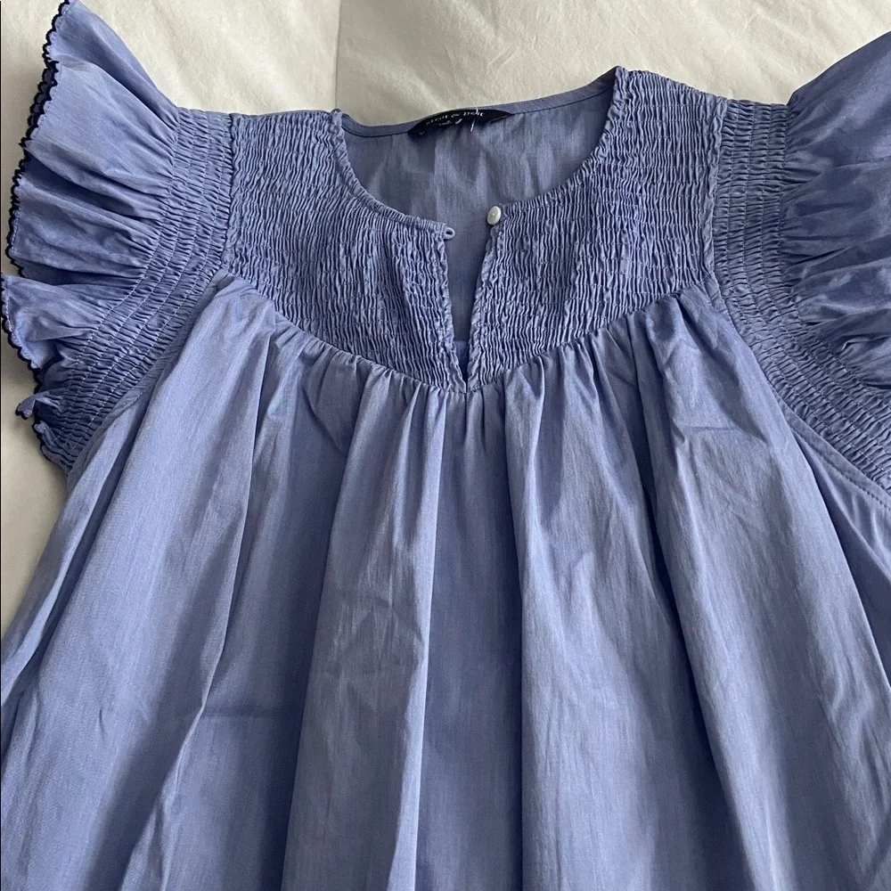 Blue Smocked Dress with Ruffled Sleeves - Picture 2 of 8
